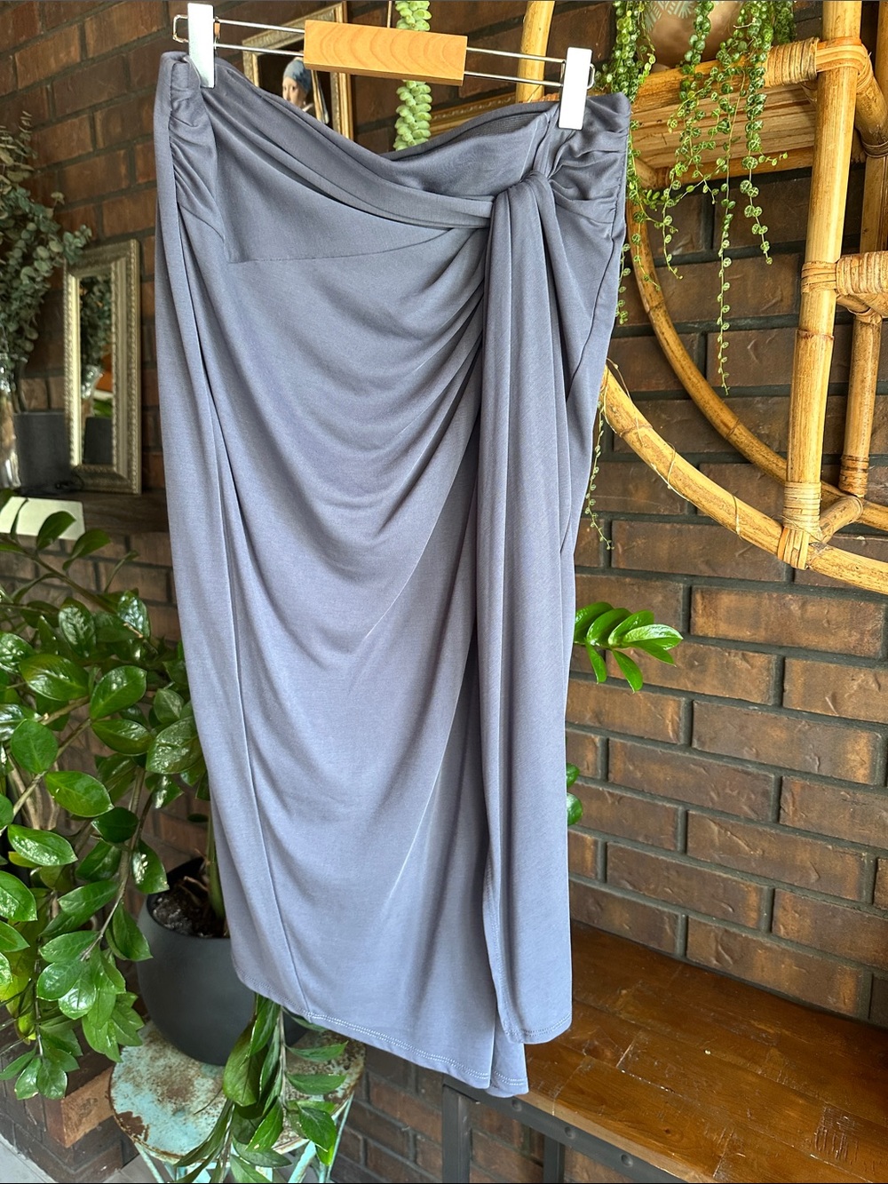 Draped Blue-Gray Women's Skirt with Side Knot